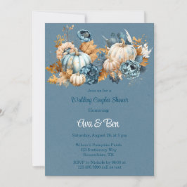 Blue Orange Pumpkin Peony Wedding Couples Dusche Einladung