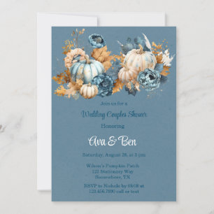 Blue Orange Pumpkin Peony Wedding Couples Dusche Einladung