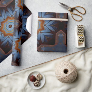 Blue Orange Rustic Star Pattern No1 Geschenkpapier