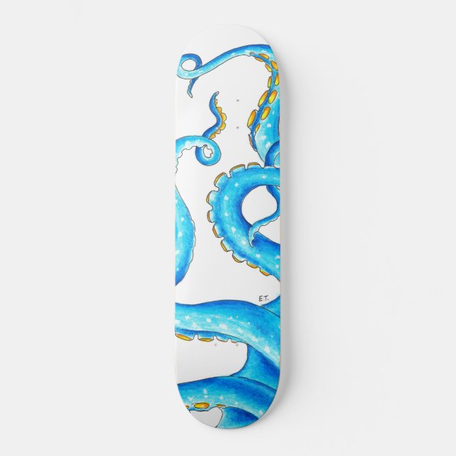 Blue Orange Tentacles Tinte Skateboard (Vorderseite)