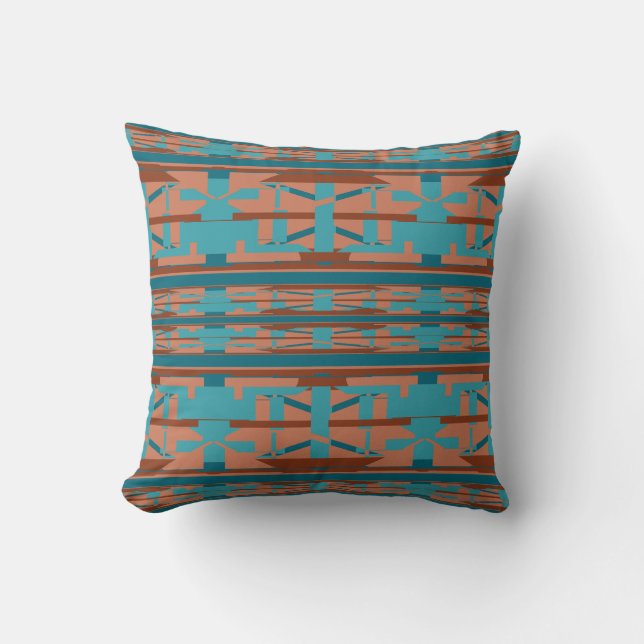 Blue Orange Turquoise Southwest Look Tribal Art Kissen (Vorderseite)