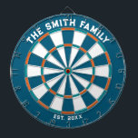 Blue, Orange und Aqua Family Dartboard mit Dartboa Dartscheibe<br><div class="desc">Blaue,  orangefarbene und Aqua-Dart-Platine mit zwei benutzerdefinierten Textbereichen. Großartiges Hochzeitsgeschenk!</div>