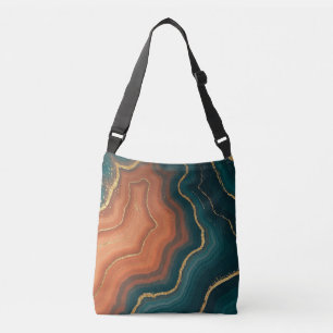 Blue Orange und Gold Geode Inspiriert Tragetaschen Mit Langen Trägern