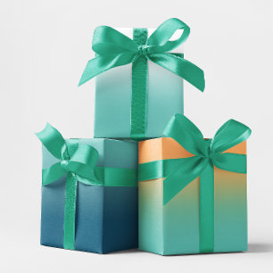 Blue Orange und Light Aquamarin Ombre Mix Geschenkpapier Set