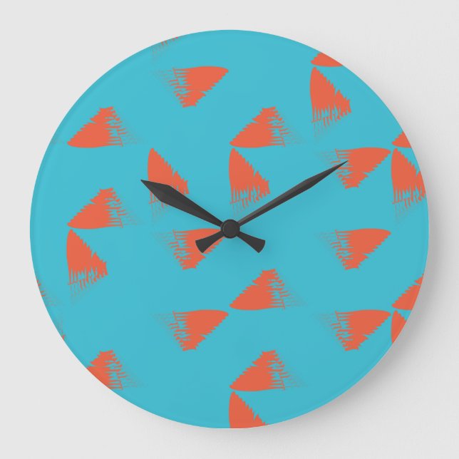 Blue, orange, vibrant, trendy geometric pattern große wanduhr (Vorderseite)