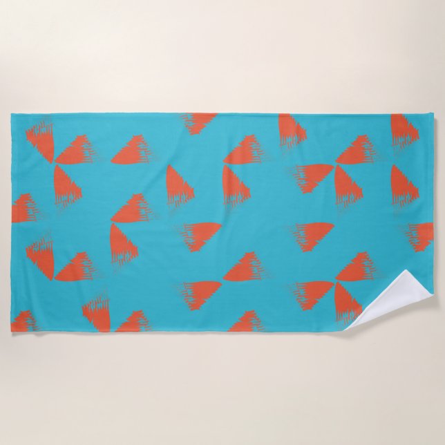 Blue, orange, vibrant, trendy geometric pattern strandtuch (Vorderseite)