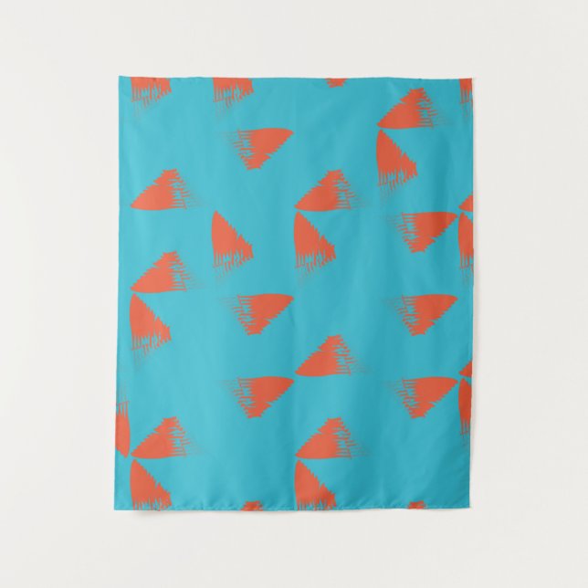 Blue, orange, vibrant, trendy geometric pattern wandteppich (Vorderseite)