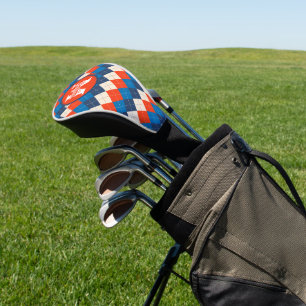 Blue Orange White Preppy Sporty Raute personalisie Golf Headcover