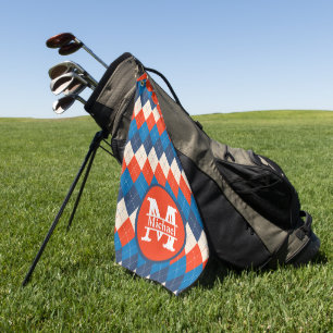Blue Orange White Preppy Sporty Raute personalisie Golfhandtuch