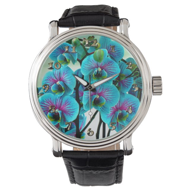 Blue Orchid Blume Bouquet Armbanduhr (Vorderseite)