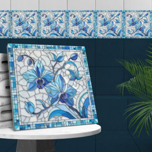 Blue Orchid Blume Mosaik Art Fliese