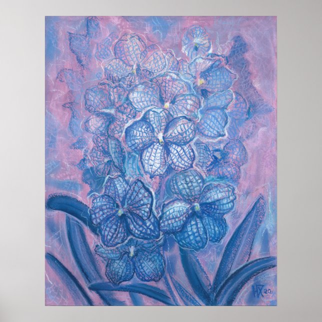 Blue Orchid Checkered Vanda Garden Blume Botanic Poster (Vorne)