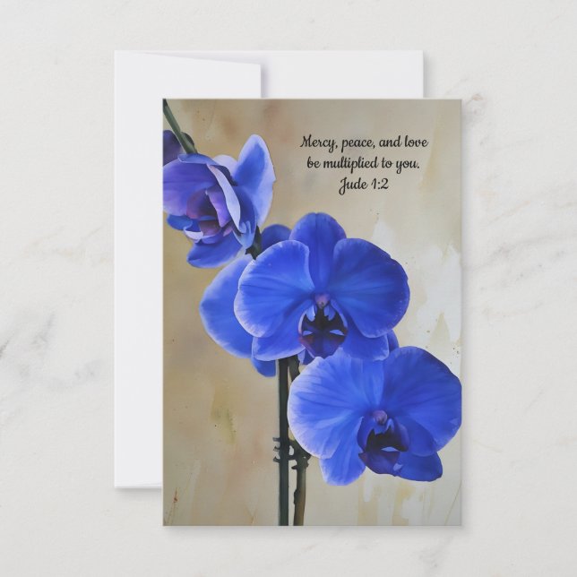 Blue Orchids Faith Bible Verse Art Note Card Dankeskarte (Vorderseite)