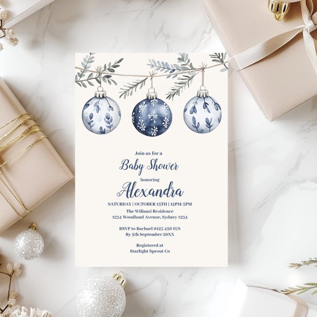 Blue Ornament Garland Baby Dusche Einladung (Von Creator hochgeladen)