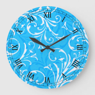 Blue Ornamental Round Roman Numerals Clock Große Wanduhr