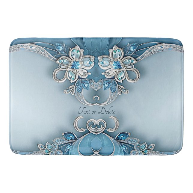 Blue Ornate Floral Bath Mat Badematte (Vorderseite)