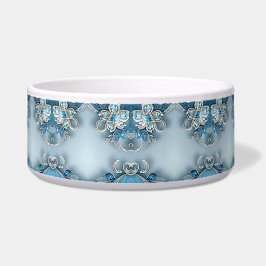 Blue Ornate Floral Ceramic Pet Bowl Napf