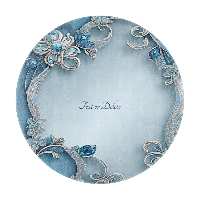 Blue Ornate Floral Cutting Board Schneidebrett (Vorderseite)