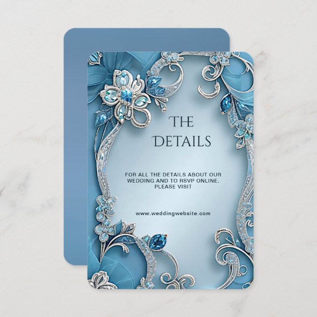 Blue Ornate Floral Detail Enclosure Card Begleitkarte (Vorne/Hinten)