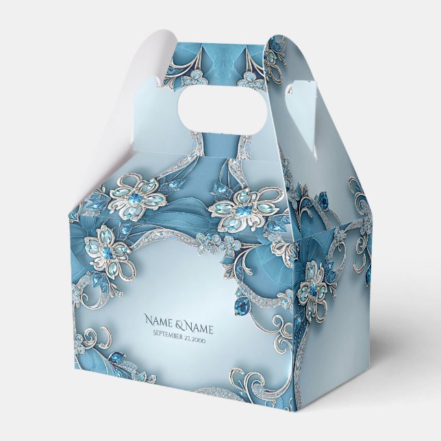 Blue Ornate Floral Favor Box Geschenkschachtel (Vorderseite)