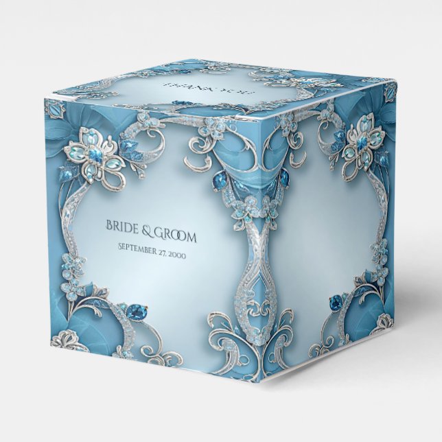 Blue Ornate Floral Favor Box Geschenkschachtel (Vorderseite)