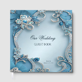 Blue Ornate Floral Guest Book Gästebuch