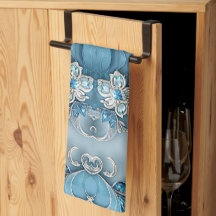 Blue Ornate Floral Kitchen Towel