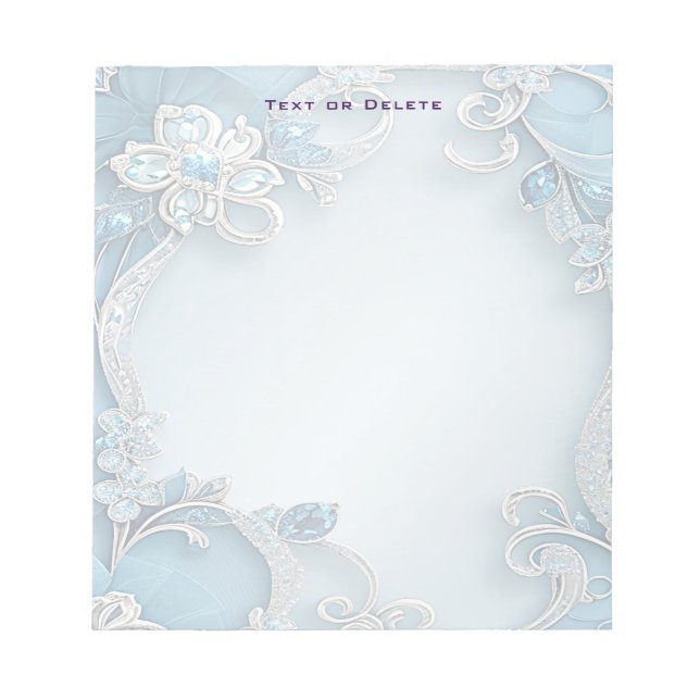 Blue Ornate Floral Notepad Notizblock (Vorderseite)