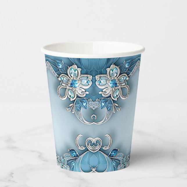Blue Ornate Floral Paper cup Pappbecher (Links)