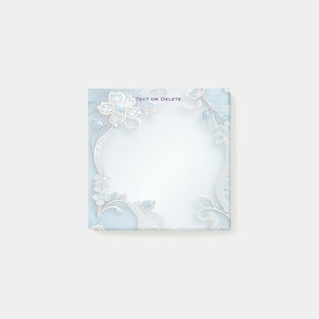 Blue Ornate Floral Post it Notes Post-it Klebezettel (Vorderseite)