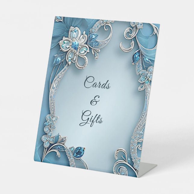 Blue Ornate Floral Tabletop Signs Sockelschild (Vorderseite)