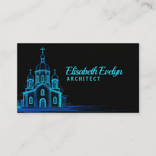 Blue Orthodox Church Sketch on Black Background Visitenkarte (Vorderseite)