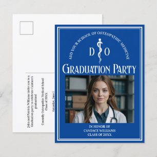 Blue Osteopathic Medical School Graduation Party Einladungspostkarte