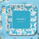 Blue Otomi mexican Baby Dusche Papierplatte Pappteller<br><div class="desc">Beautiful Blue Baby Dusche Kollektion Inspiriert durch mexikanische Otomi Muster</div>