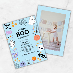 Blue Our Little Boo Foto Halloween 1. Geburtstag Einladung
