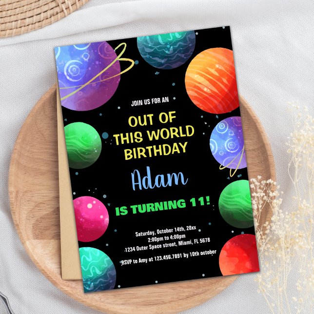 Blue Out dieser Welt Geburtstagseinladungen Einladung (Blue Out of this world Birthday Invitations)