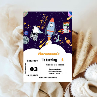 Blue Outer Space Astronaut Junge Geburtstag Einladung
