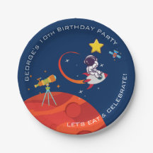 Blue Outer Space Astronaut Rocketship Geburtstag