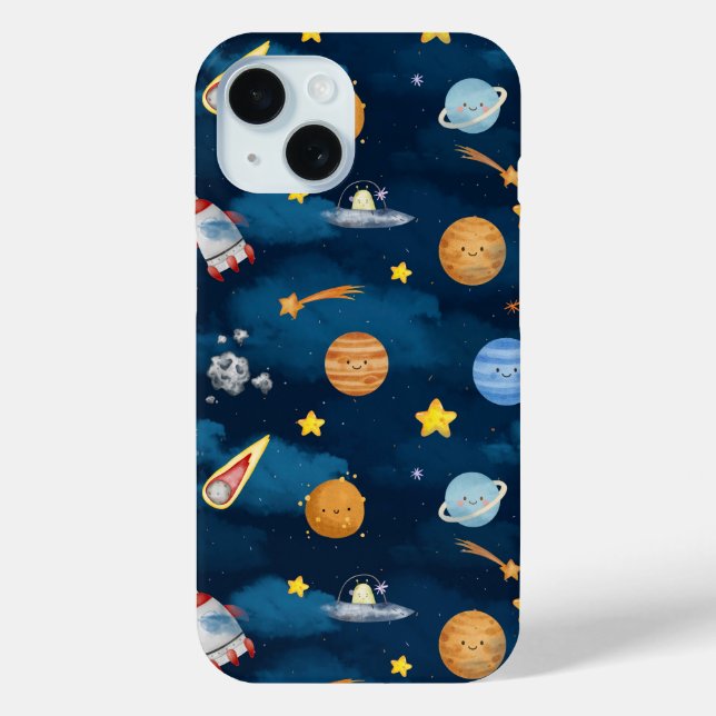 Blue Outer Space Planets Seamless Pattern Case-Mate iPhone Hülle (Rückseite)