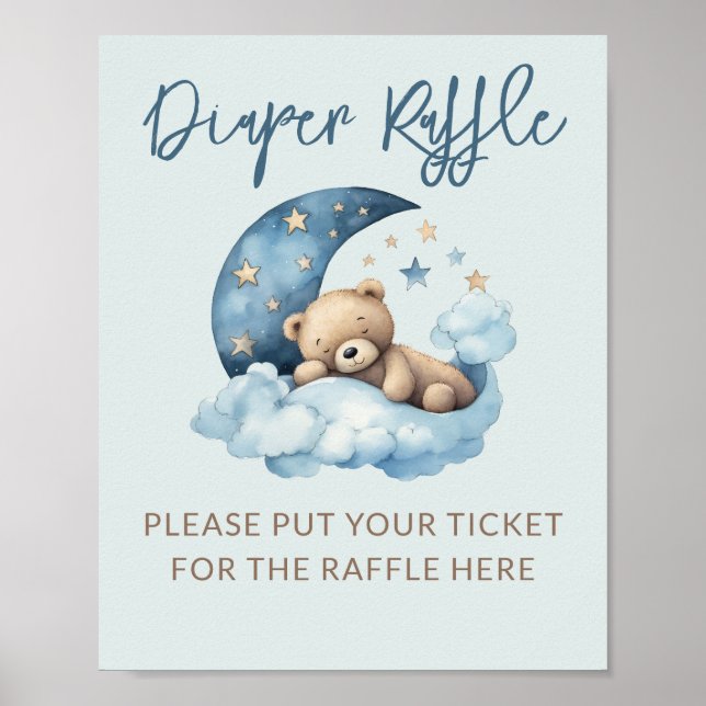 Blue Over the Moon Baby Duwer Diaper Raffle Poster (Vorne)