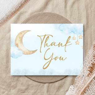 Blue Over the Moon Baby Shower  Dankeskarte