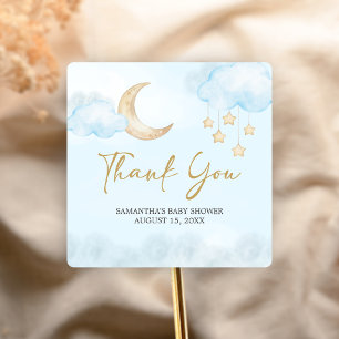 Blue Over the Moon Baby Shower  Quadratischer Aufk Aufkleber