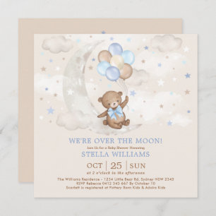 Blue Over the Moon Teddy Bären Balloons Baby Showe Einladung