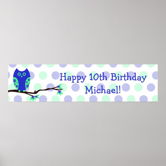 Blue Owl 10. Geburtstag Personalisiertes Zeichen Poster (Vorne)