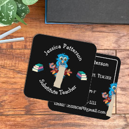 Blue Owl and Books Sub Teacher Contact Cards Quadratische Visitenkarte