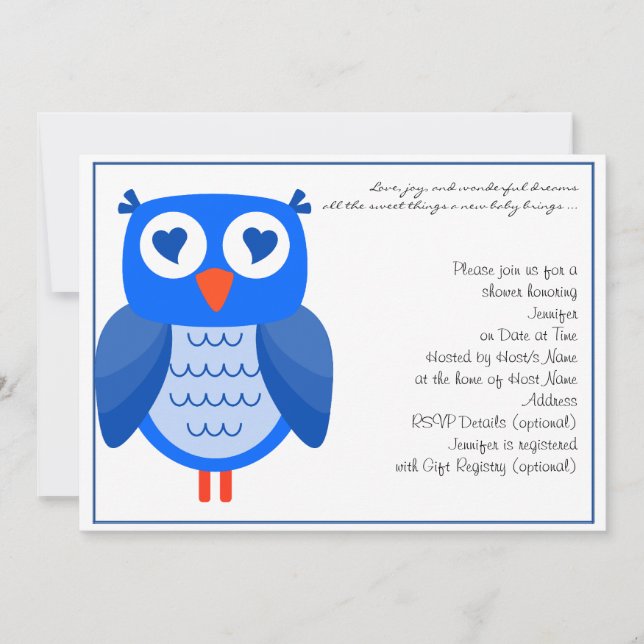 Blue Owl Baby Dusche Einladung (Vorderseite)