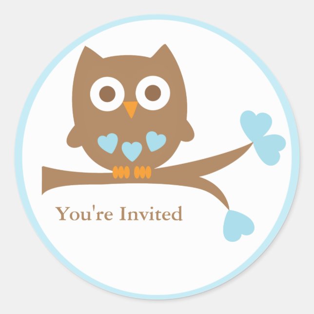 Blue Owl Baby Dusche Umschlag Aufkleber (Vorderseite)