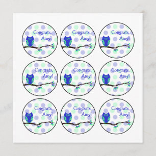 Blue Owl Baby Shower Cupcake Toppers oder Gefällig Einladung