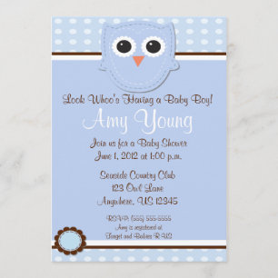 Blue Owl Boy Baby Dusche Personalisierte Einladung