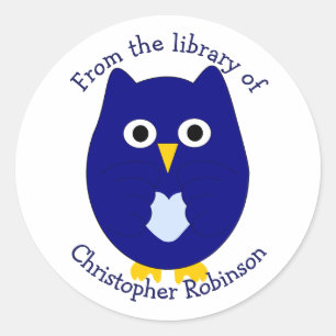 Blue Owl Design Exlibris Runder Aufkleber